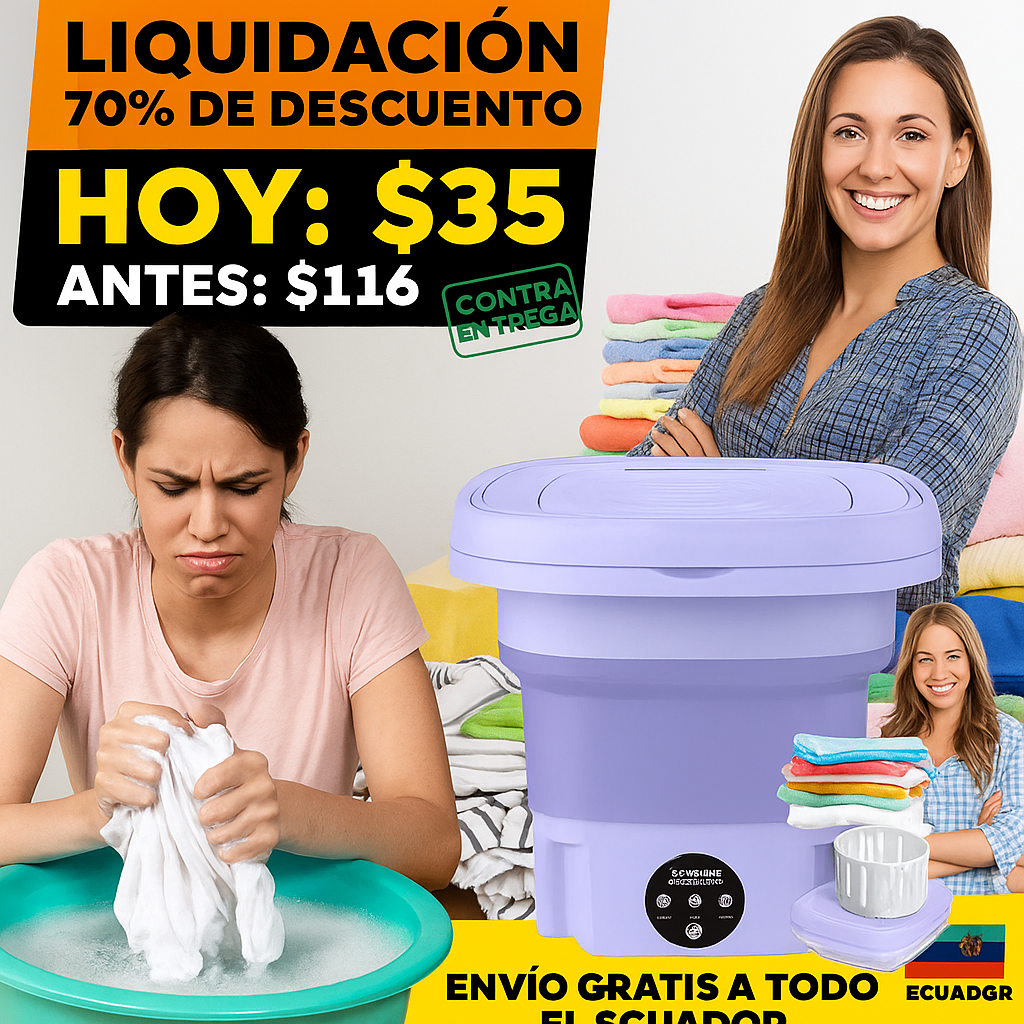 SOLO HOY GRAN LIQUIDACION: Lavadora Portátil Plegable con Secadora + Envió GRATIS + Paga en la entrega