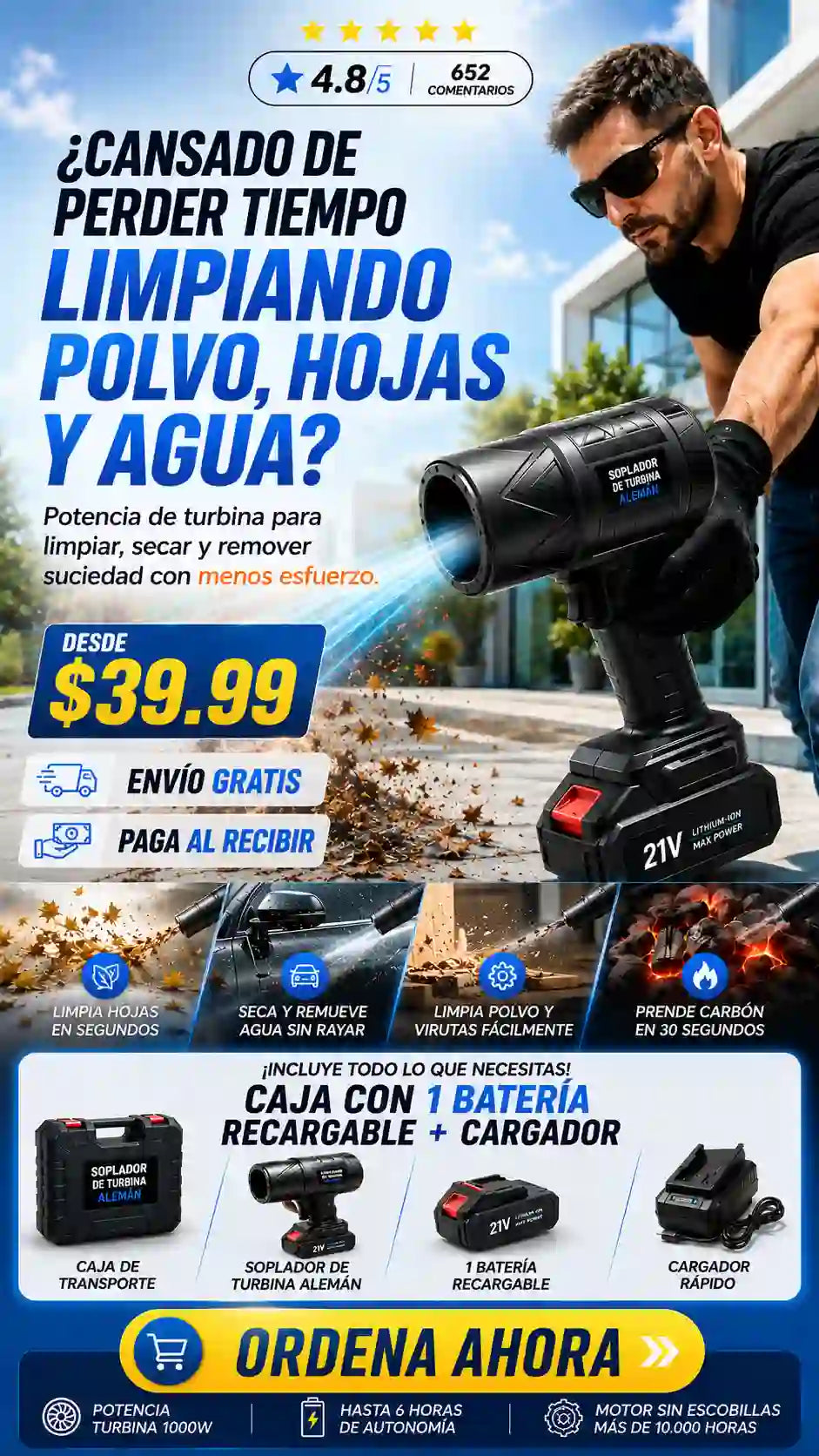 SOLO HOY GRAN LIQUIDACION: Soplador de aire Turbo Pro 3000 + Envió GRATIS + Paga en la entrega