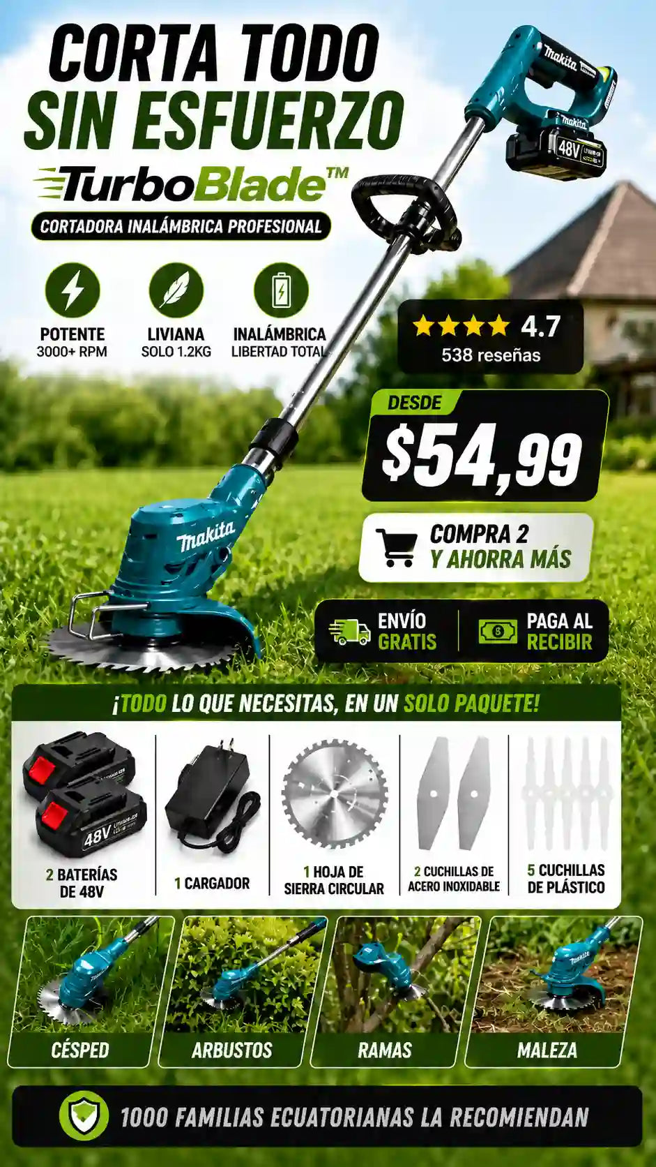 SOLO HOY GRAN LIQUIDACION: Cortadora de cesped TurboBlade Pro 3000 + Envió GRATIS + Paga en la entrega