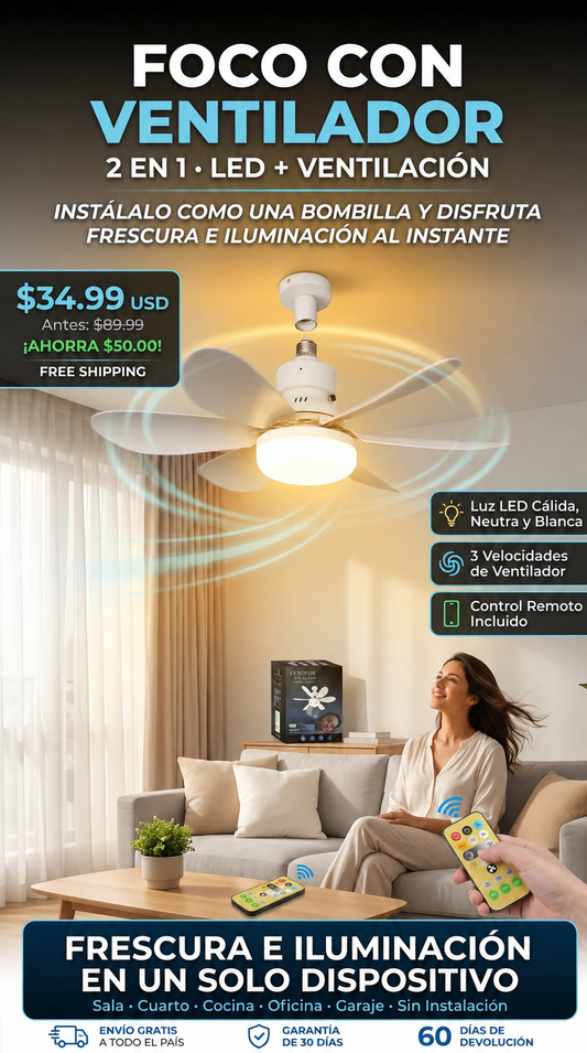 SOLO HOY GRAN LIQUIDACION: Foco con ventilador pro 3000 + Envió GRATIS + Paga en la entrega