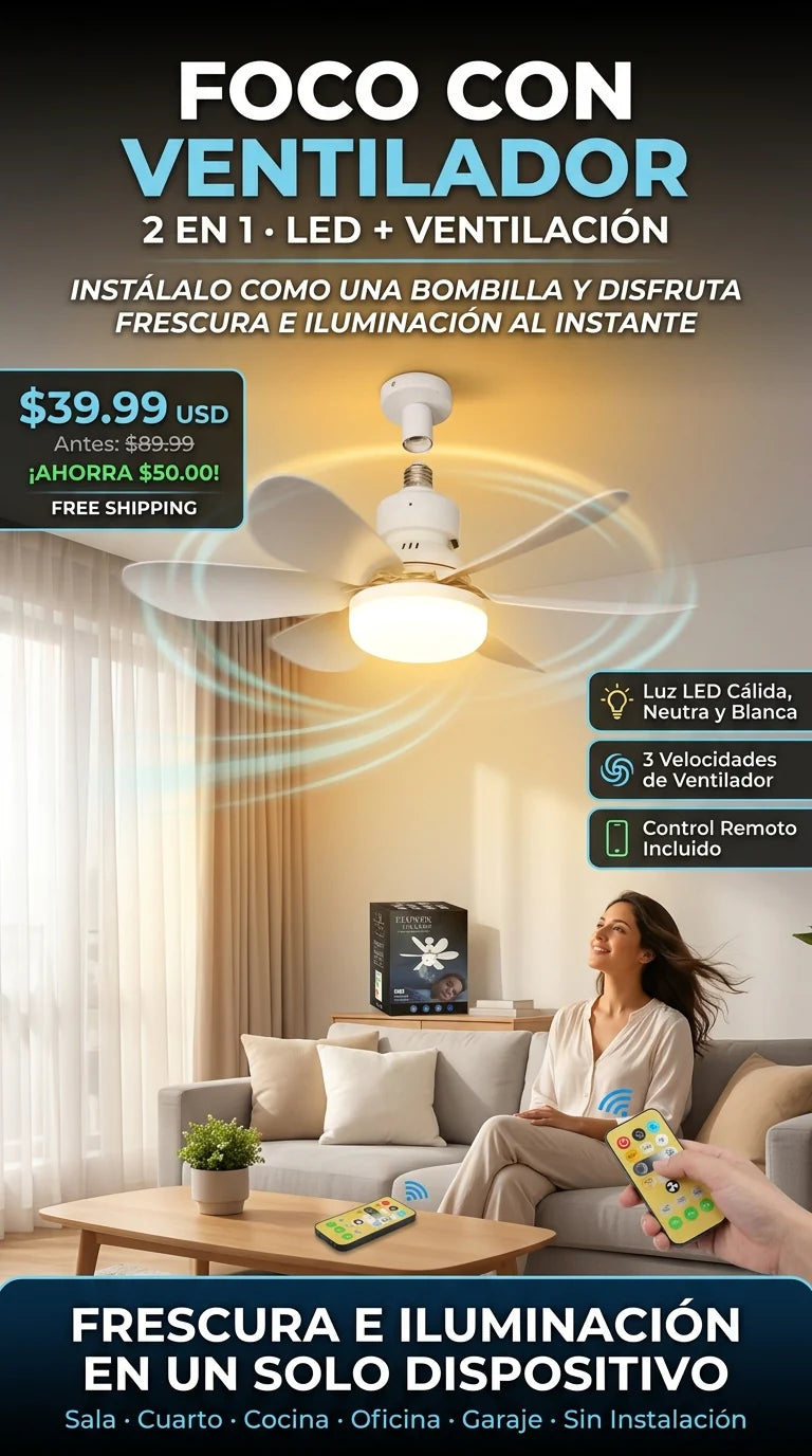 SOLO HOY GRAN LIQUIDACION: Foco con ventilador pro 3000 + Envió GRATIS + Paga en la entrega
